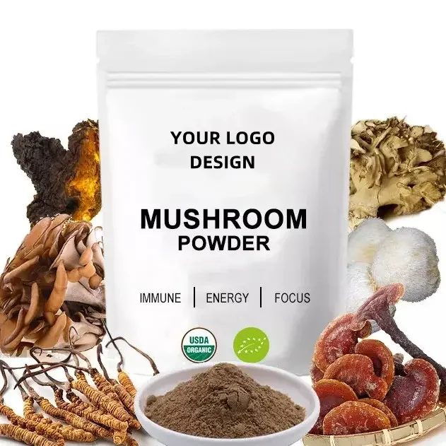 Private Label Support Organic 12 in 1 Powerful Mix Mushroom Extract Powder with extracts made from 6 kinds of organic mushrooms