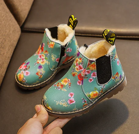 Осень/зима 2017 новинка детские теплые ботинки Martin с хлопковым принтом детские Нескользящие Плюшевые короткие ботинки для девочек