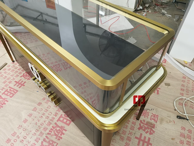 Stainless steel jewelry counter brand chain stores jade jewelry counter luxury glass clock display cabinet