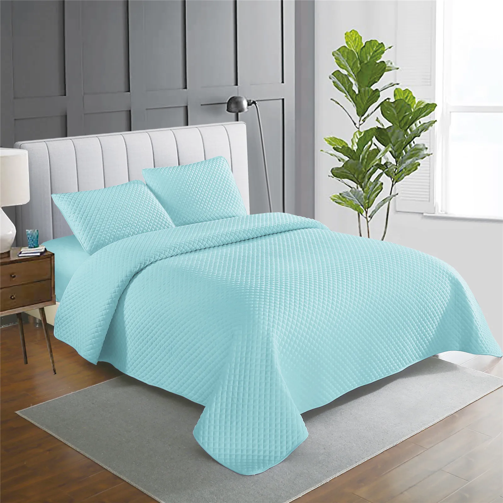 3-Piece Bedspread Quilt Set Quilted Bedding Microfiber Coverlet Set with Shams,