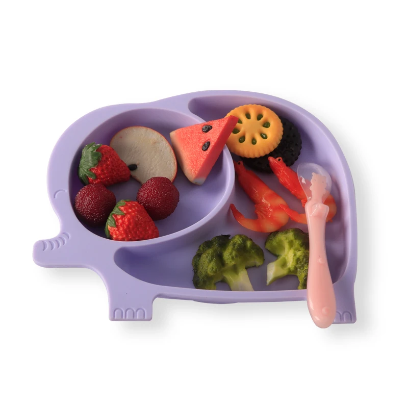 Leatchliving Amazon top seller 2021 elephant shaped silicone plate for kids Baby silicone plate with sucker at the bottom