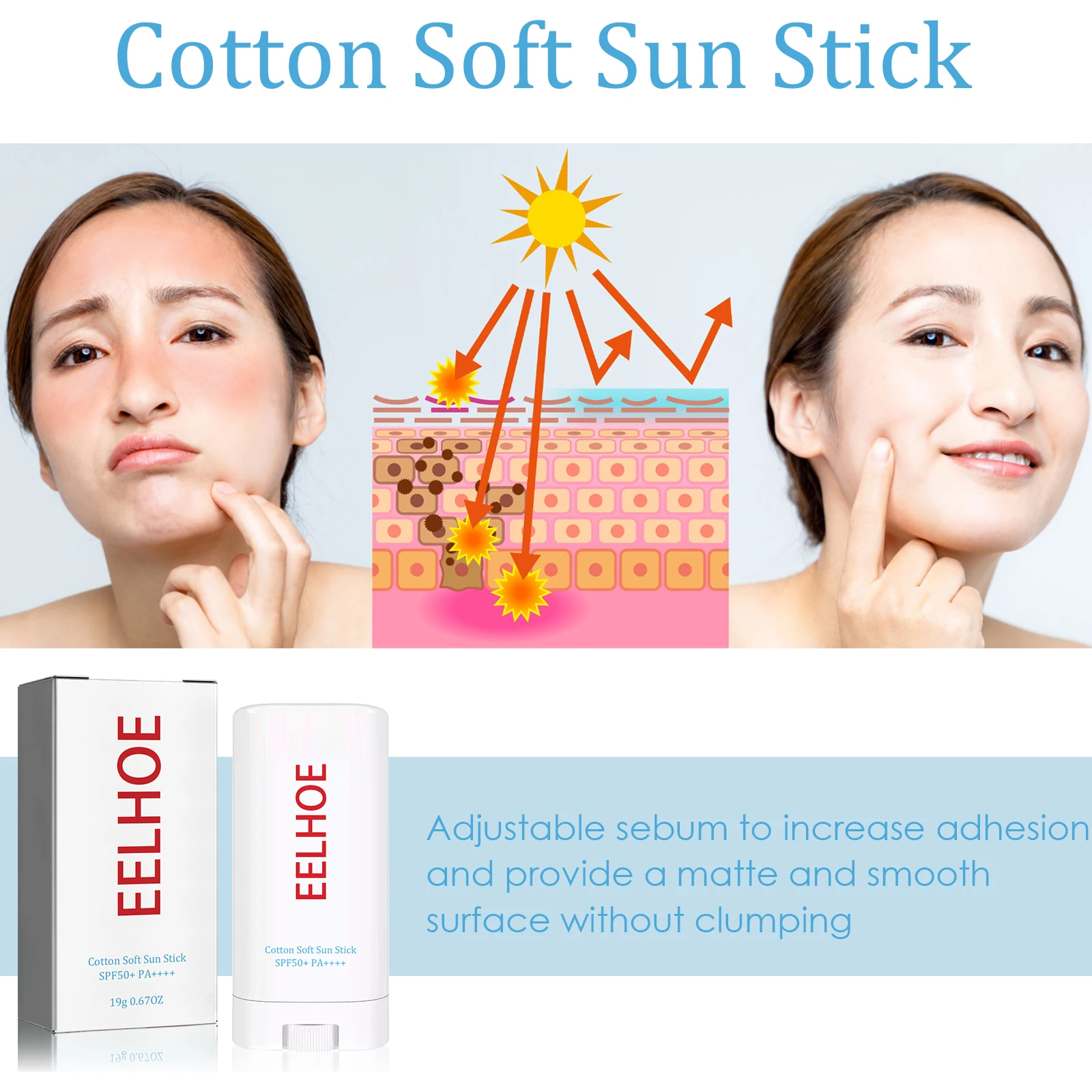 Высококачественная хлопковая мягкая Солнцезащитная палочка SPF50 + PA ++++ 19 г-корейская косметика оптом
