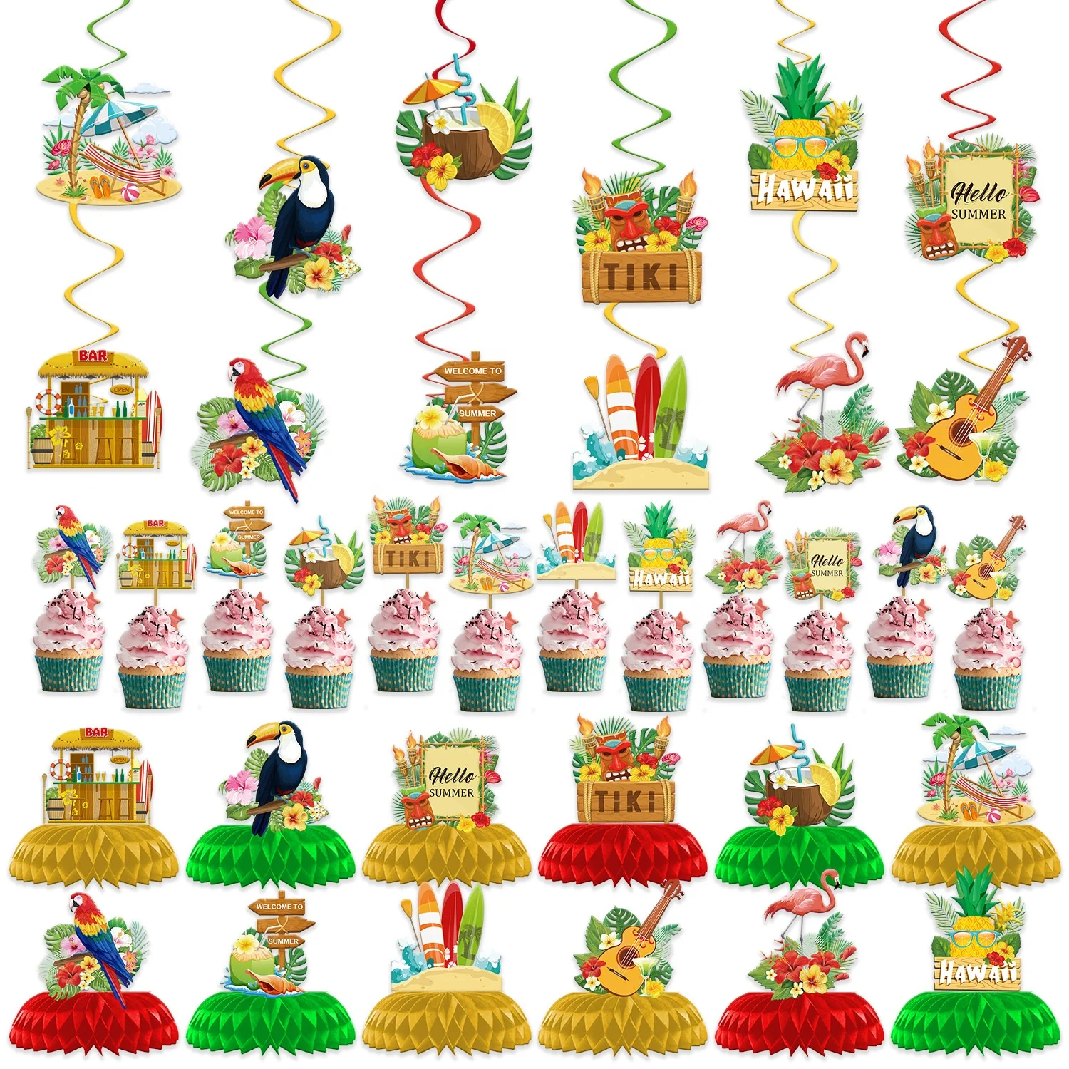 Creative combo toucan parrot paper garland folding fan for summer theme birthday baby shower Partyneeds baptism  Decoration