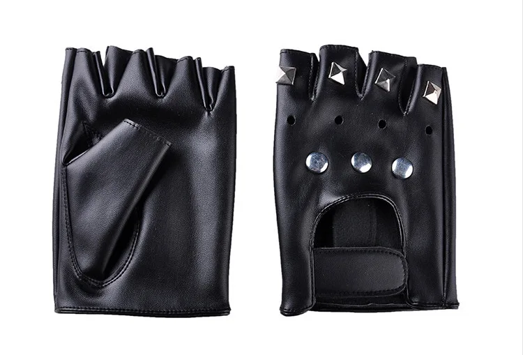 FY Tape Studs Hollowed Leather Fingerless Glove Mitt Sport Riding Motor Batcave Goth Punk Rock Stage Party Costume