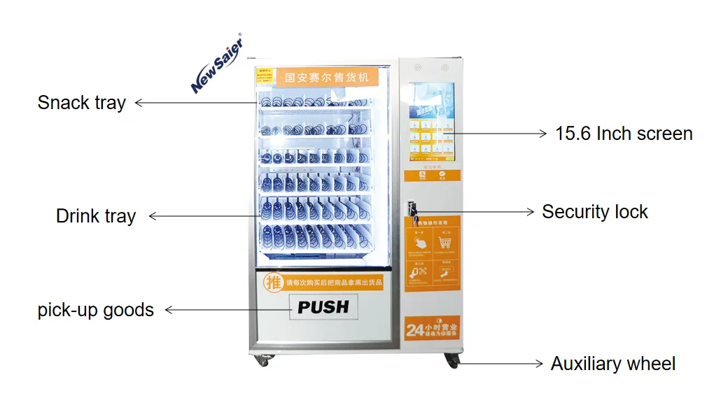 outdoor self-service vending machine for foods and drinks
