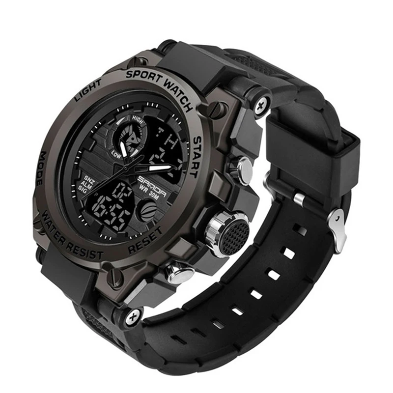 Luxury Military watches leather Sports Waterproof LED Watch For Men Double Display digital watches men wristwatches