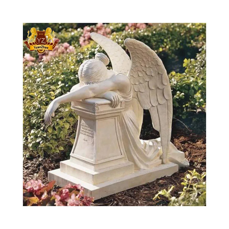 Wholesale Stone Carving Life Size Angel Garden Statues Sympathy White Marble Garden Statue Winged Angel Figurine Natural Stone