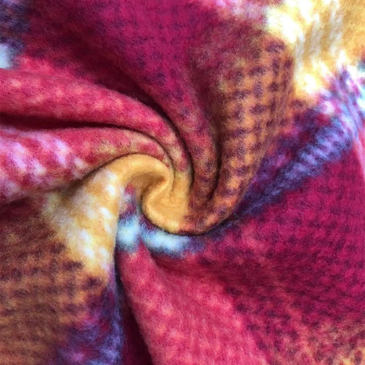 100% polyester plaid printed two sides brushed  one side  anti-pilling polar fleece knitting fabric