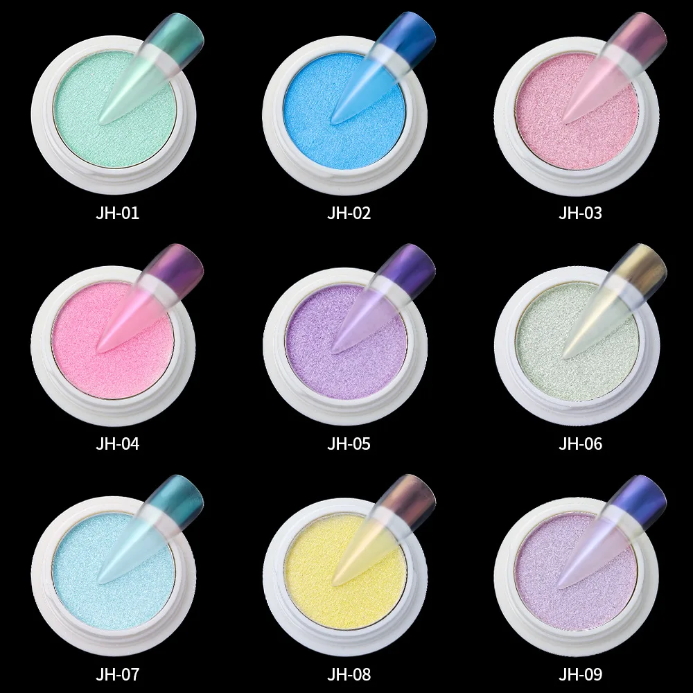 9 Colors Iridescence Solid Powder Nail Metallic Glitter Aurora Mirror Nail Chrome Powders