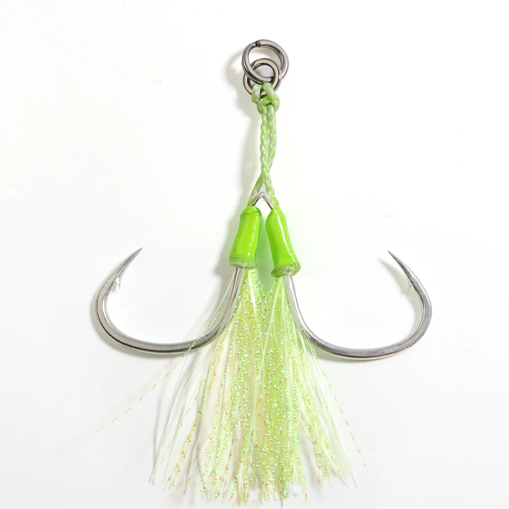 Jigging pro High Carbon Steel Fishhook 1/0 2/0 3/0 Metal Steel Line Double Assist Jigging Hook For Fishing Hook Saltwater