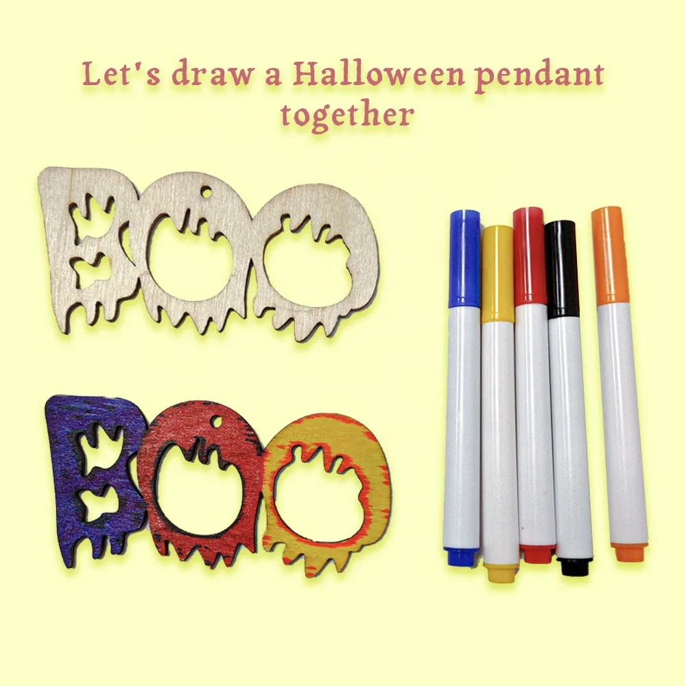 Paint Your Own Halloween Wood Pendant Diy Arts & Crafts Creative Painting Kit For Kids Unfinished Halloween Accessories