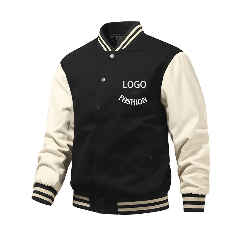 New Fashion Custom Logo Letter Flocking Embroidered Baseball Uniform Coat Mens Retro Loose Stitching Varsity Jacket