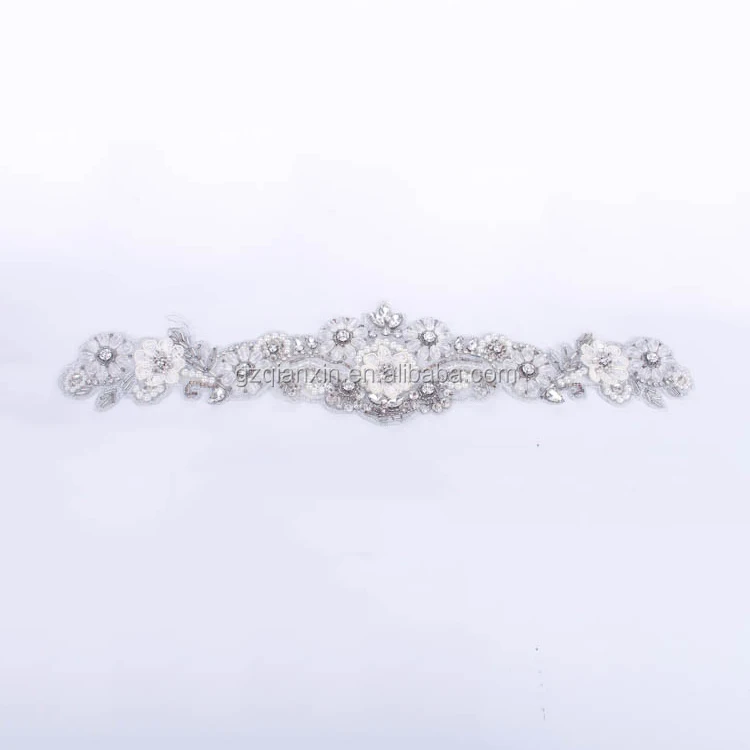 
Hand Embroidery Beaded Crochet Lace Flower Appliques for Wedding Sash 