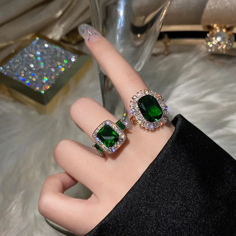 2021 Hot Selling 18k Gold Plated Ring Simple Personality Creative Green Zircon Rings Jewelry Women Green Natural Zircon Rings