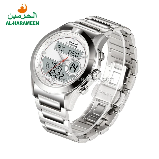 Factory Price HA-6101 Gold Silver Muslim Prayer Wrist Watch for Man AL HARAME Multi-Function Islamic Azan Mosque Muslim Watch