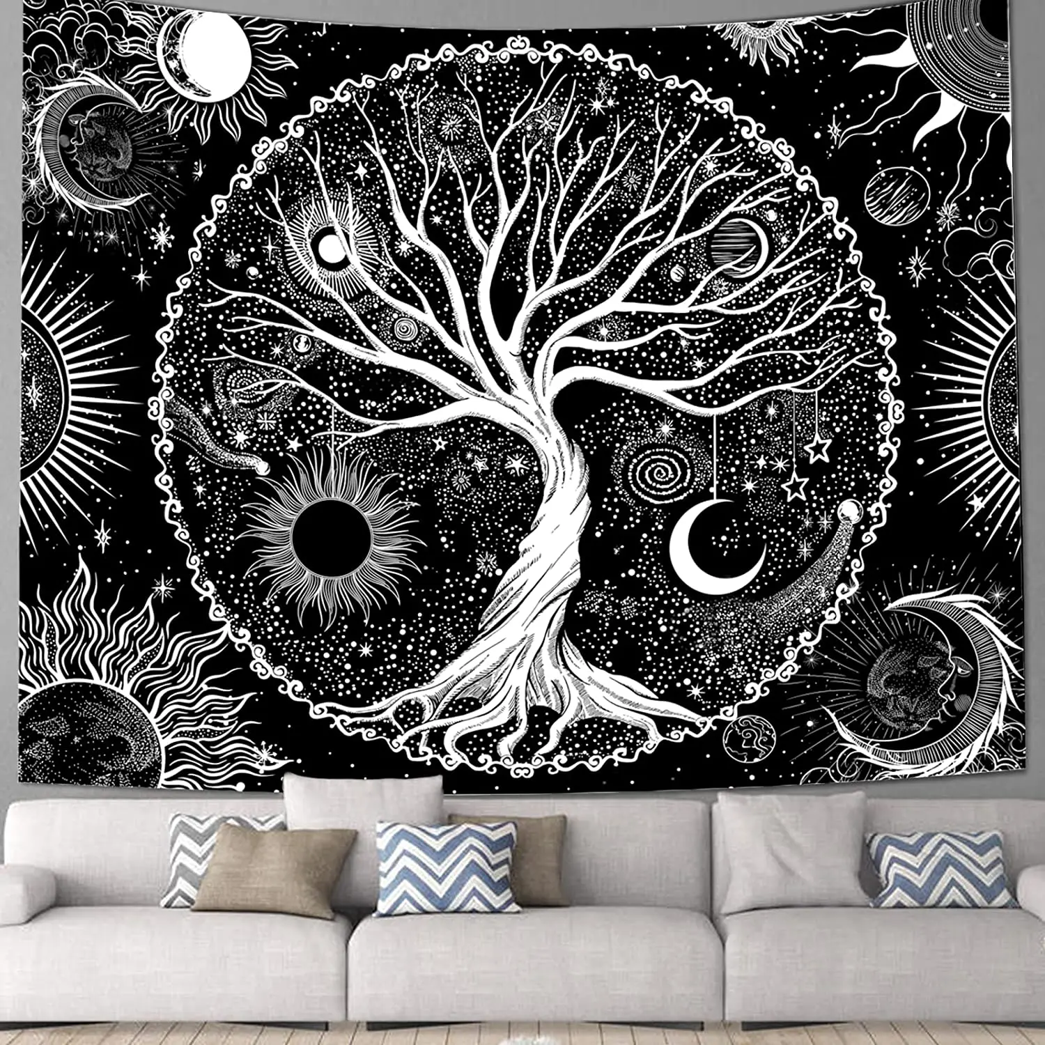 Custom Print Led Light Bohemian Mandala Boho Hippie Polyester Woven Blanket Moon Phases Bedroom Decor Wall Hanging Tapestry