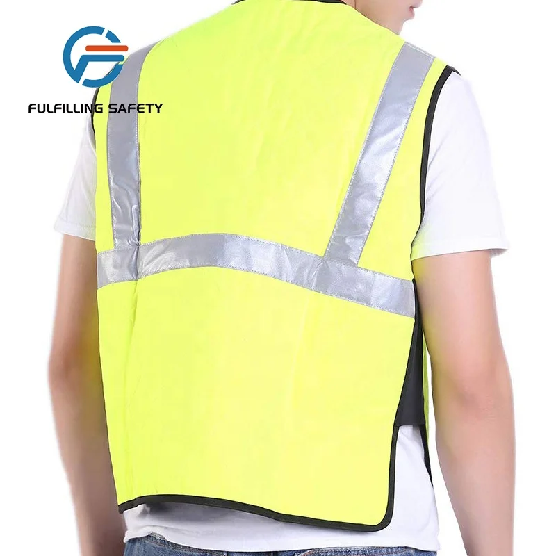 Evaporative body cooling vest safety jacket with reflective tape