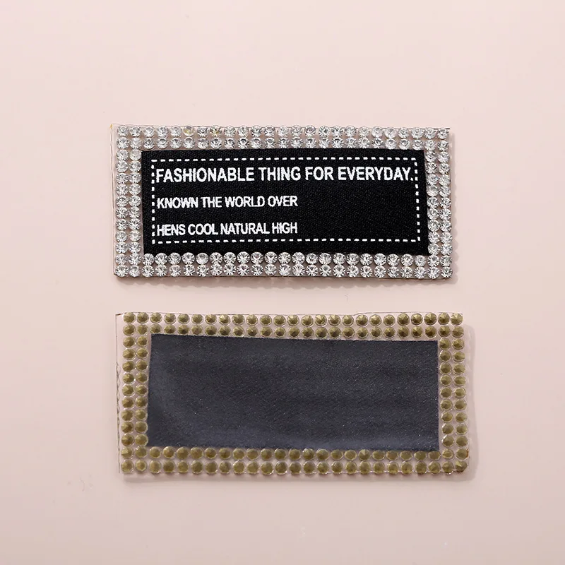 custom garment sticker label printed cloth label with rhinestone for clothing