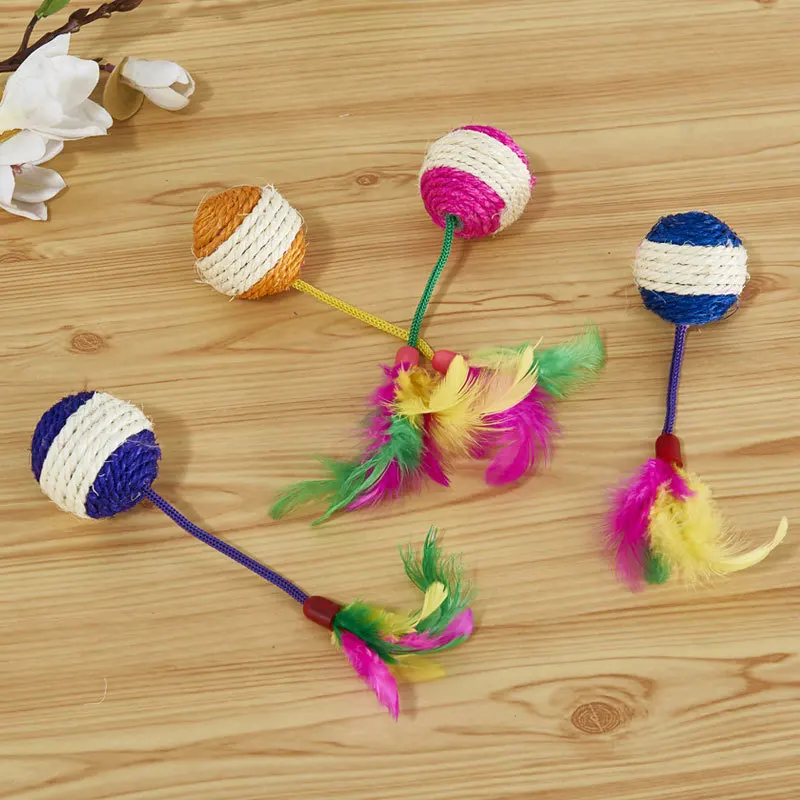 Cat Toy Pet Cat Sisal Scratching Ball Training Interactive Toy Kitten Pet Cat Supplies Funny Play Feather Toy