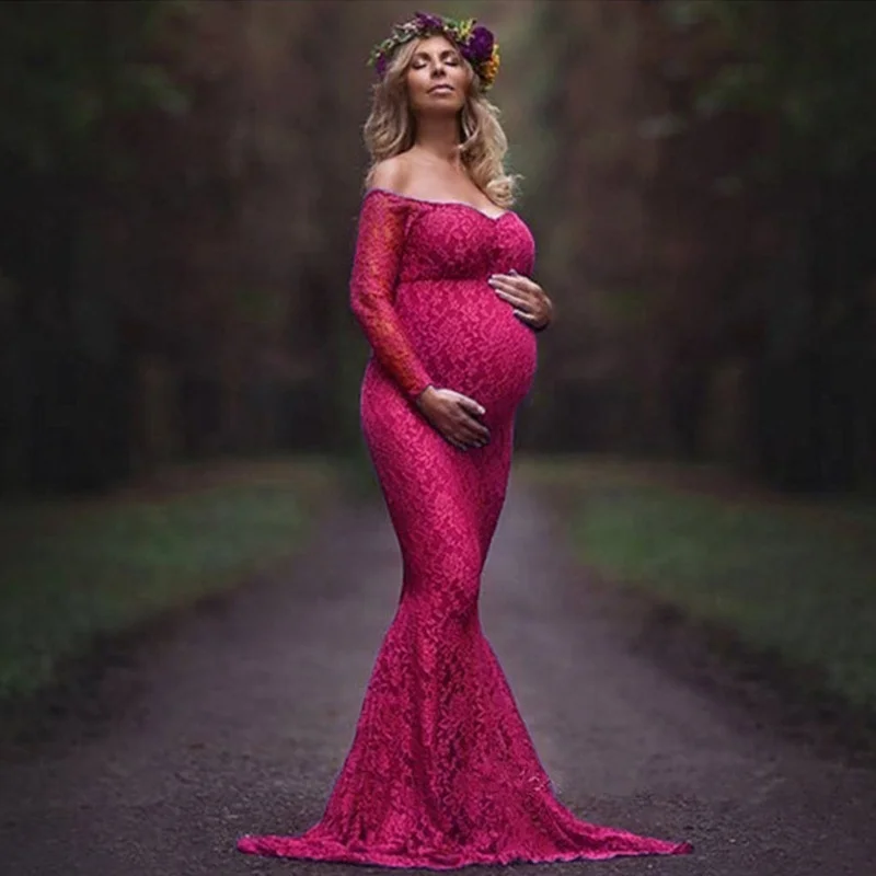 Pregnant Women Photography Dresses Baby Shower Off Shoulder Sexy Maternity Clothing Maternity Photoshoot Lace Dress