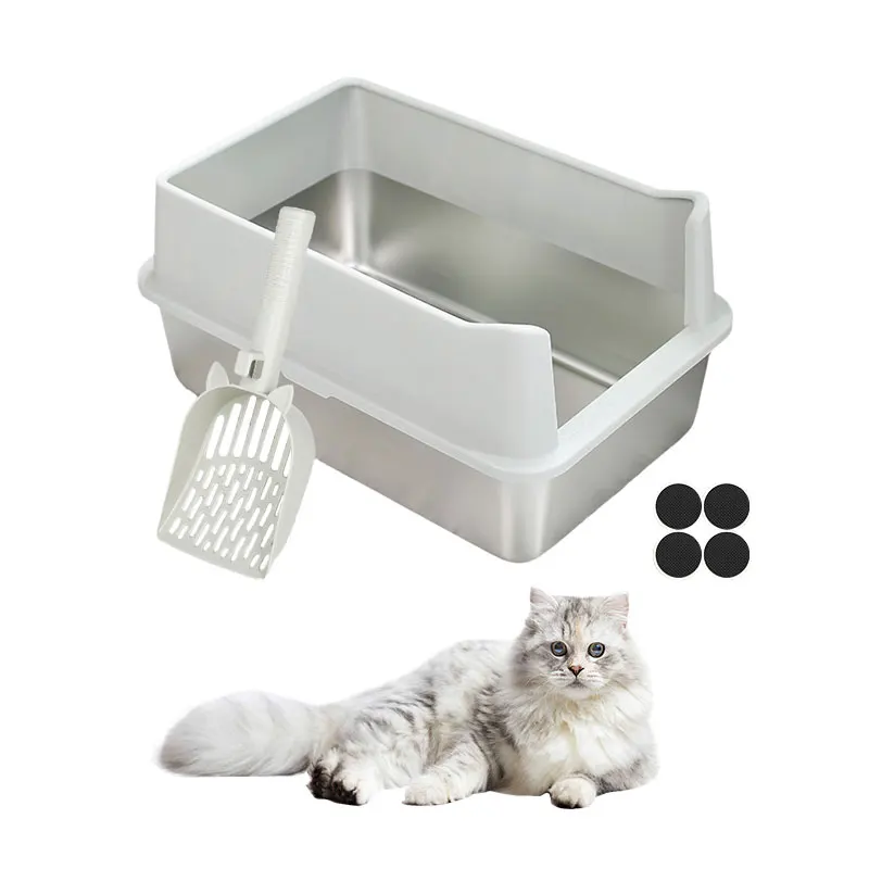 Pet Large Cat Toilet For Cats Rabbit Easy Cleaning Pet Litter Box Enclosed Sides Stainless Steel Xl Cat Litter Box