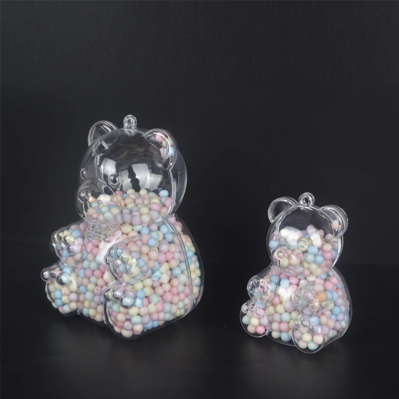 Personalized Bear Shaped Candy Packaging Boxes Clear Gift Cartoon Plastic Bear Box  For Christmas Party