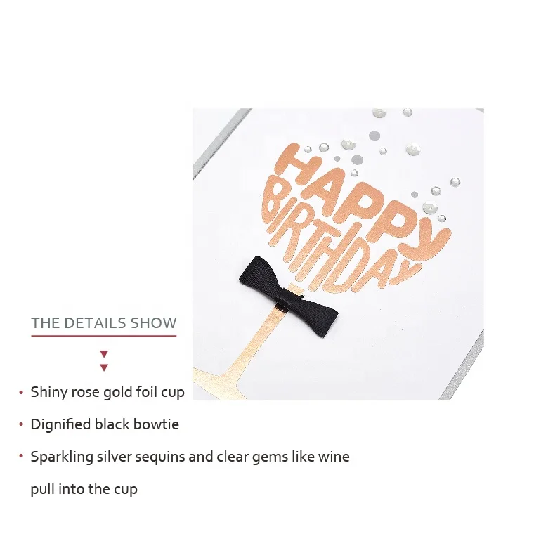 Custom Printing Sparkling Wine Celebrate Birthday Cards, Handmade Foil Cards For His Birthday