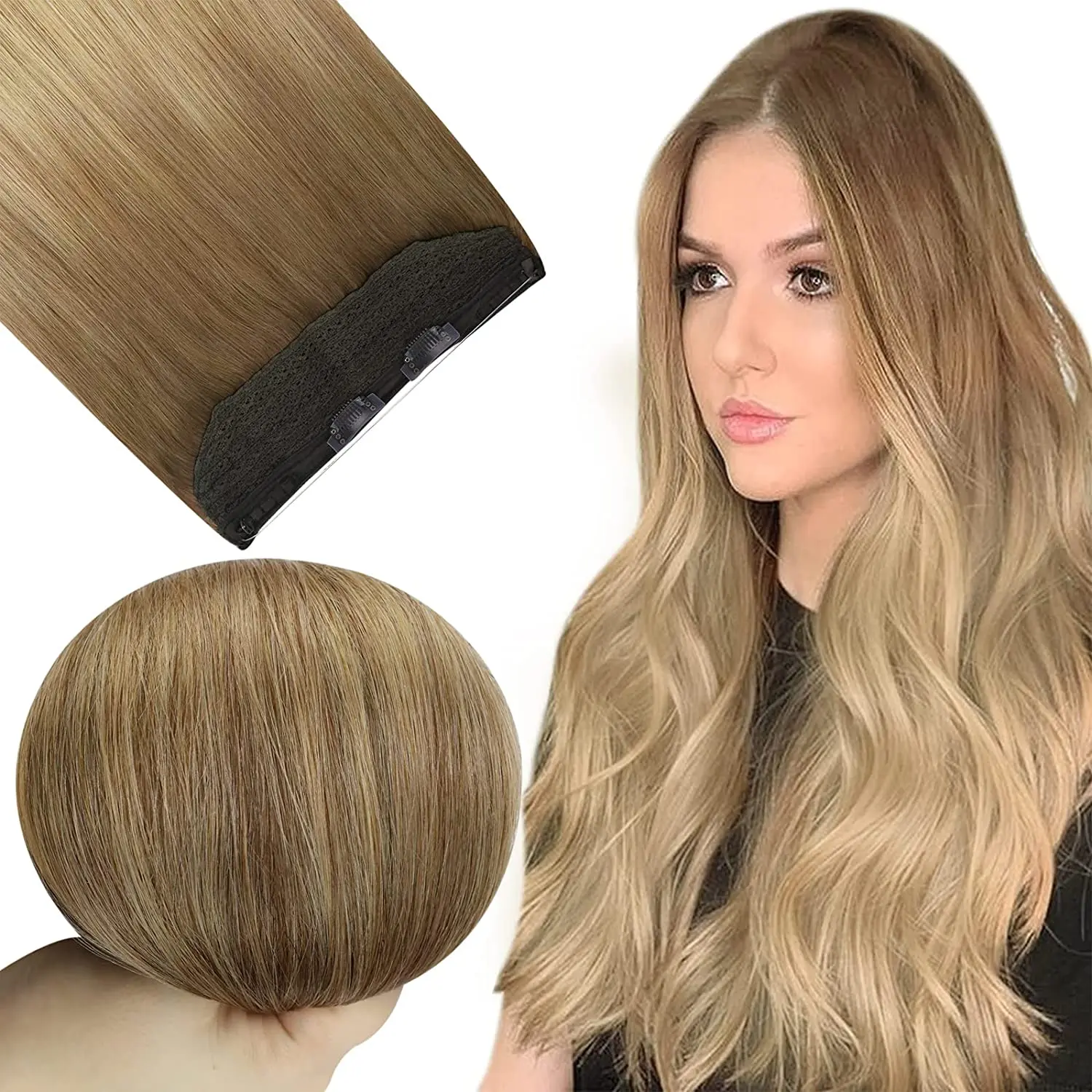 Full Shine Brown Mix Blonde Balayage Color #10/14 Large Stock Fish Wire Extensions Remy Human Hair