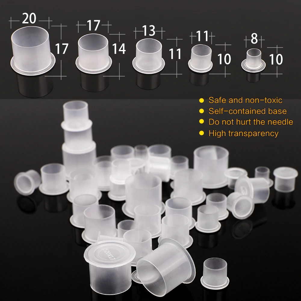 1000pcs S/M2/M1/L/XL Disposable Tattoo Permanent Pigment Plastic Tattoo Holder Ink Cups