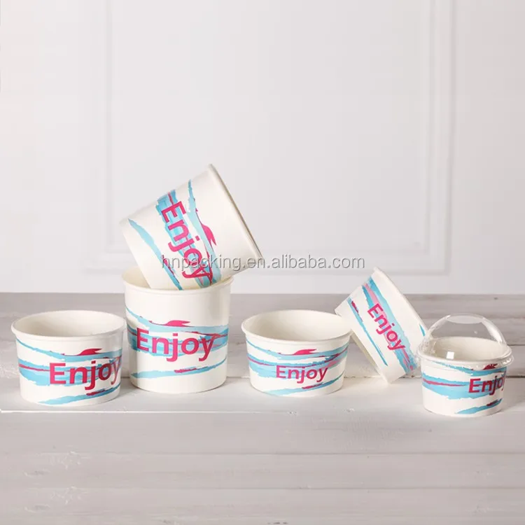 High Quality Printing Custom Cold Drinking Cup 3oz/5oz/8oz  Ice Cream Paper Cup With Spoon and Lids