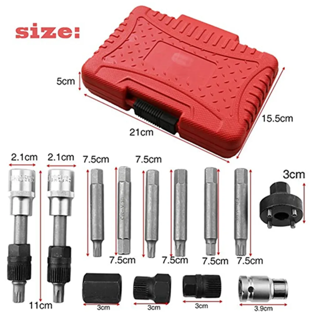 
13PC Alternator Freewheel Pulley Removal Socket Bit Set Garage Service Tool Kit 