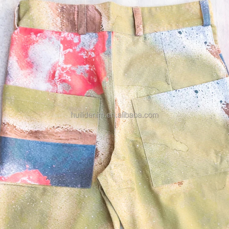 HL designer manufacture streetwear all over digital print baggy jeans men wholesale custom heavyweight straight leg jeans