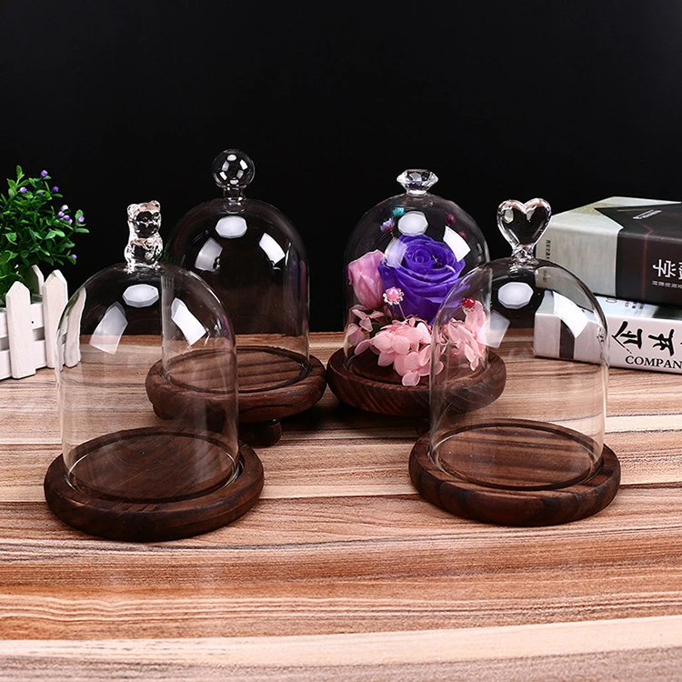 Wholesale Lovely Bear Glass Dome with Flashing String Light Wood Base with Battery Power