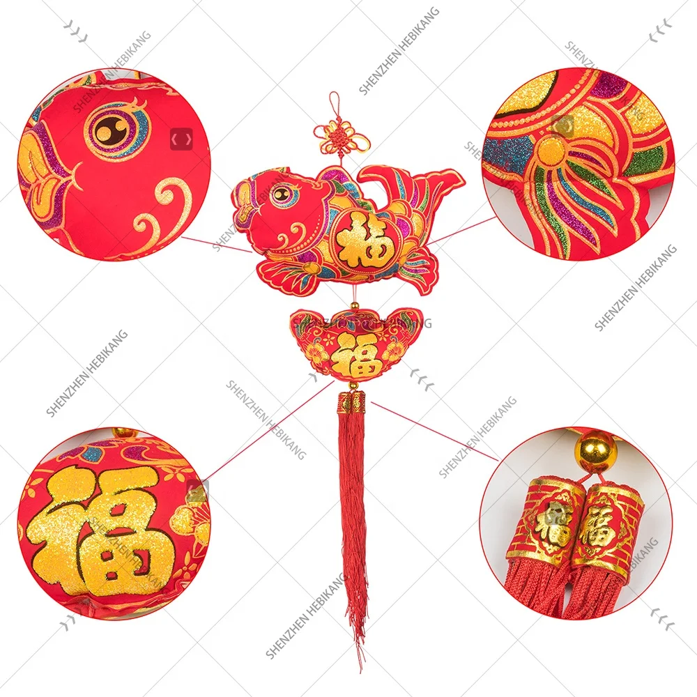Popular 2020 Chinese New Year Decoration traditional lunar year blessing fish hanging Ornaments tassel knot pendant