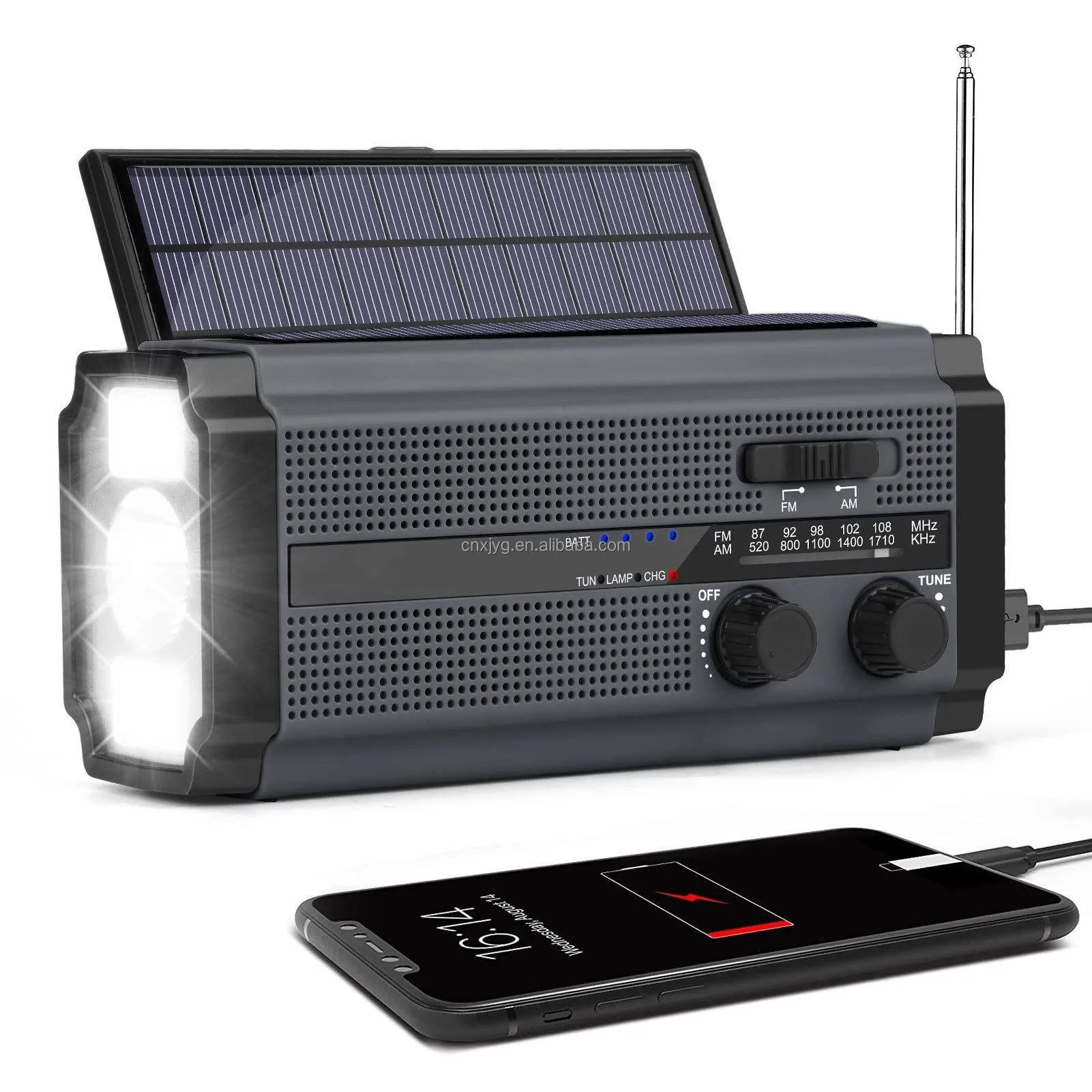 Portable Emerncy Solar Weather Radio LCD Display AM FM WB 5000mAh Hand Crank Battery Operated Alert Radio SOS Alarm Clock Radio