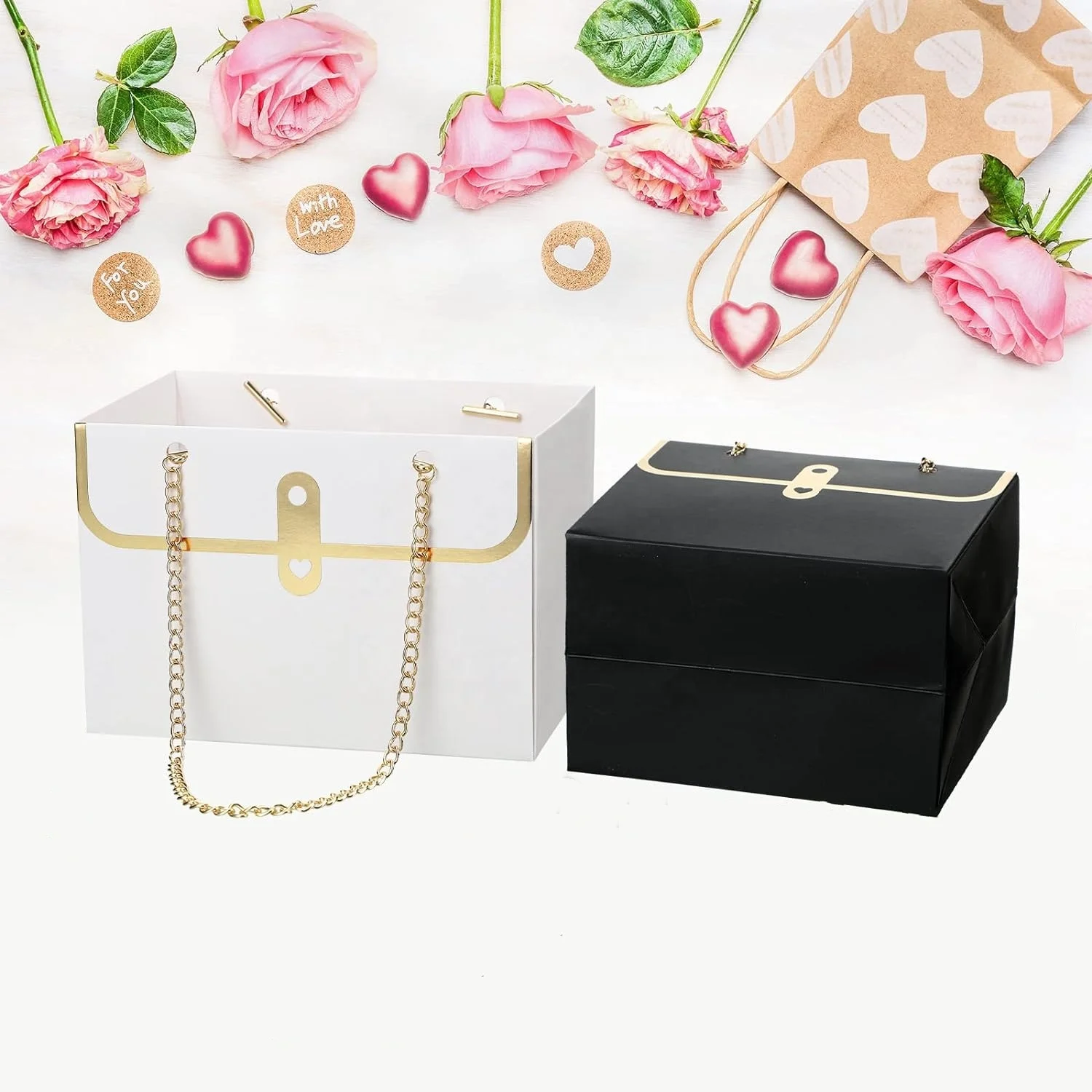 Wedding bouquet flower box with handle, suitable for holiday, party, gift packaging paper bags