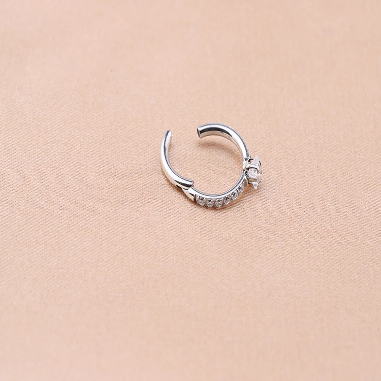 F136 Titanium Prong Set five-pointed star Zircon CNC Set CZ Hinged Segment Ring Clicker Hoop Ring