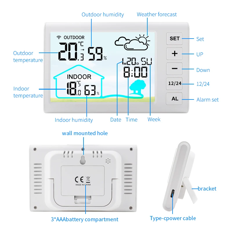 Thermometer And Hygrometer Indoor Digital Mini Lcd Wall Wireless Multifunctional Mimi Clock With Humidity Weather Station