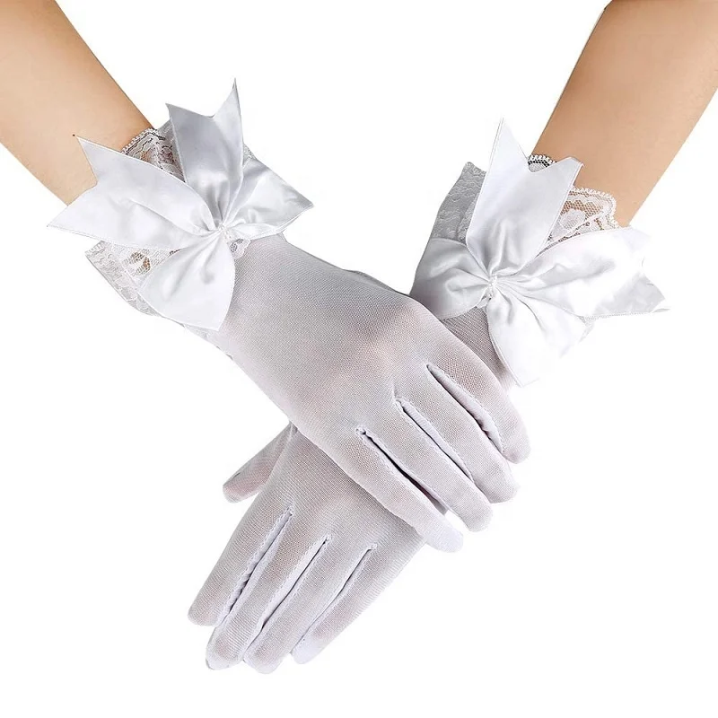 
Lady Party Bow Sexy Lace Elegant With Wrist Ruffle Bridal Wedding Gloves 