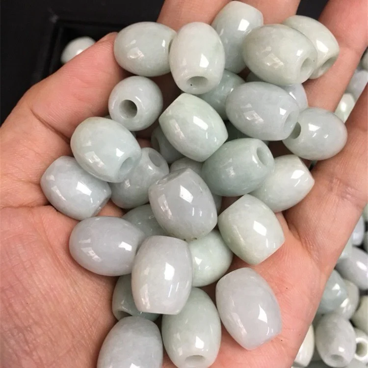 Wholesale mayanmar burma jadeite  carved green jade barrel beads for diy jewelry
