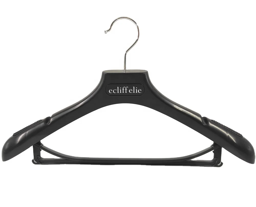 hot sale cheap durable black plastic coat hanger with pants bar