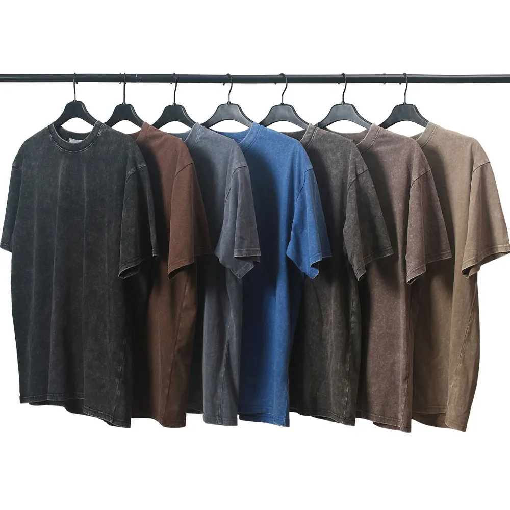 280GSM Custom Graphic DTG Printed Oversized Wash Distressed T shirt Cotton Vintage Acid Washed Heavy Weight T Shirt Men