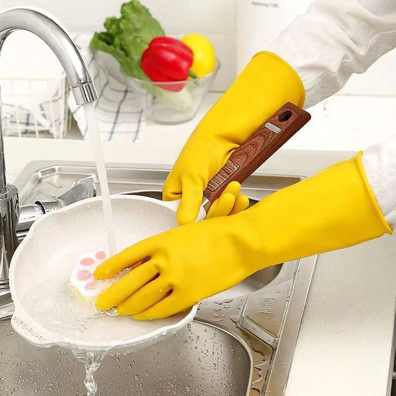 Durable Reusable Waterproof Cleaning Latex Rubber Household Gloves Kitchen Latex Dishwashing Household Gloves