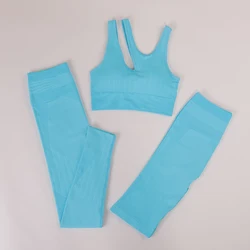 20% Discount 3 Piece Gray Seamless Athletic Yoga Wear Workout Clothing Leggings Gym Fitness Sets For Women