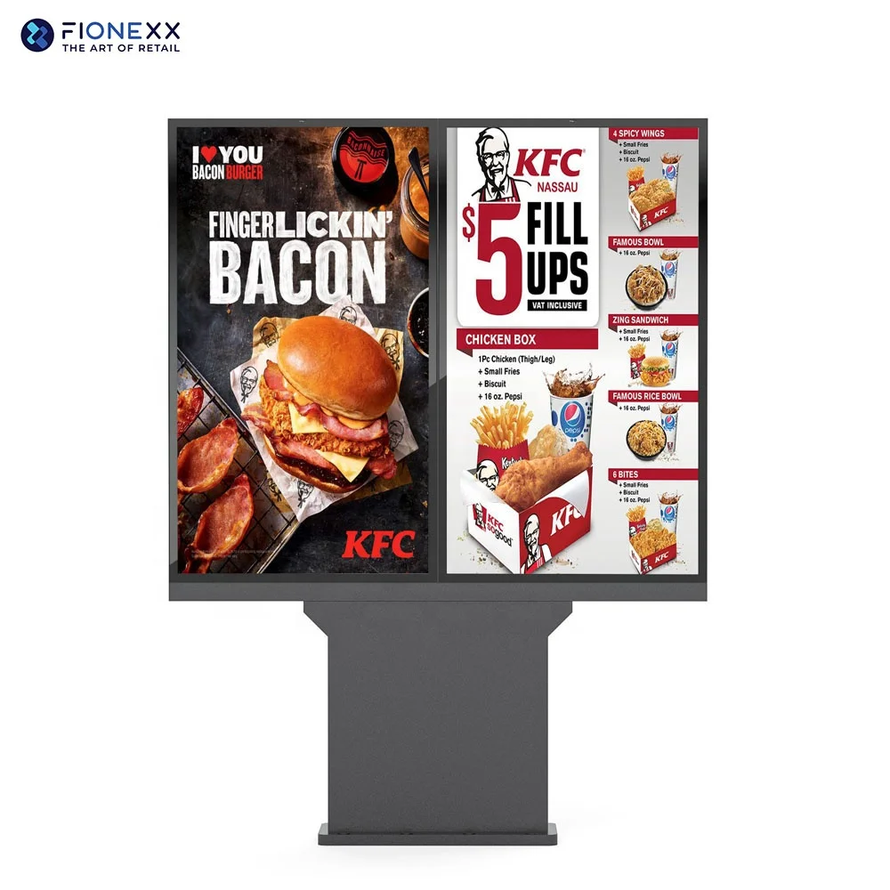 Drive Thru Restaurants Menu Board Digital Signage Outdoor Standing Waterproof Kiosk Touch Order Screen LCD Display Advertising