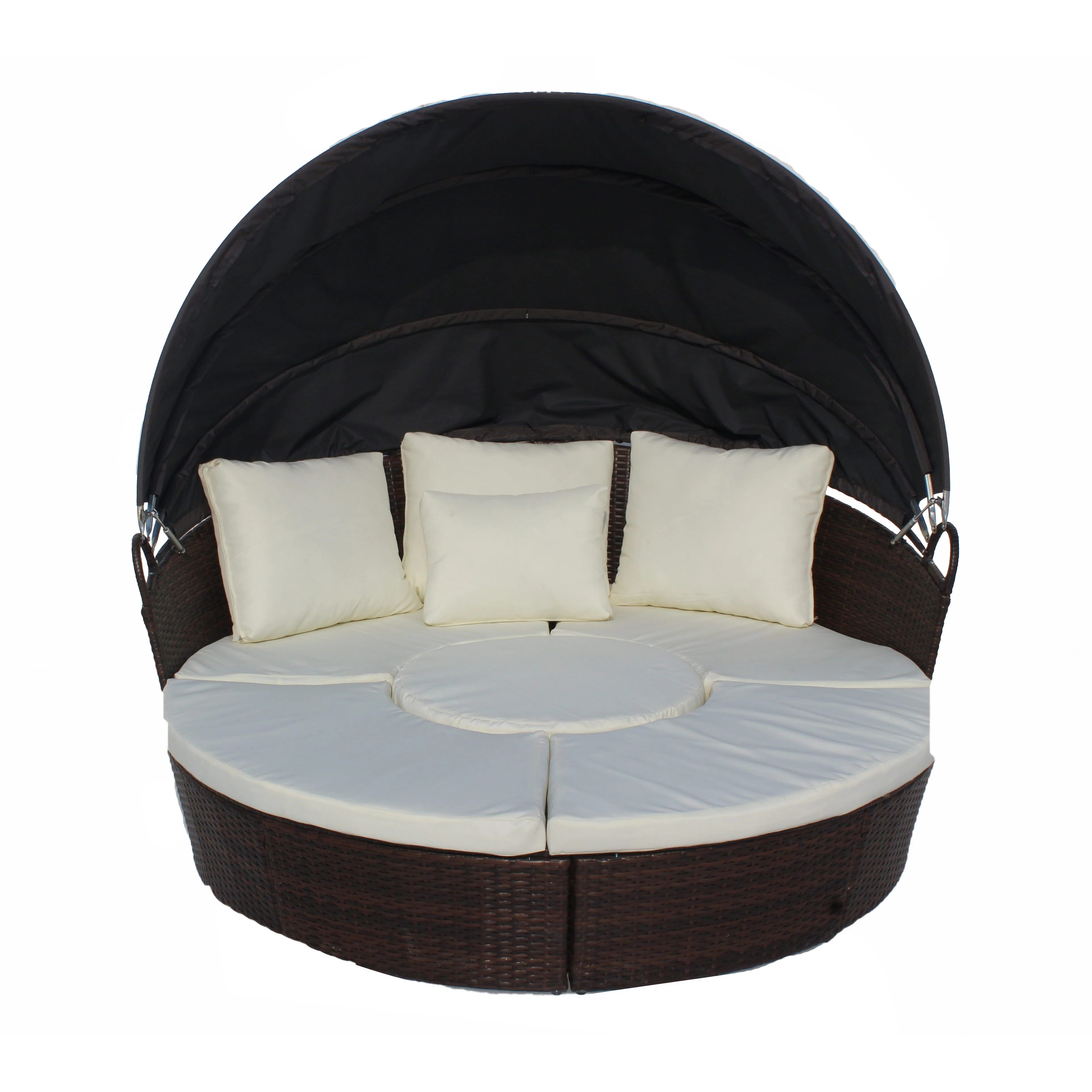 Outdoor patio furniture modern rattan day bed sun round outdoor lounge with canopy