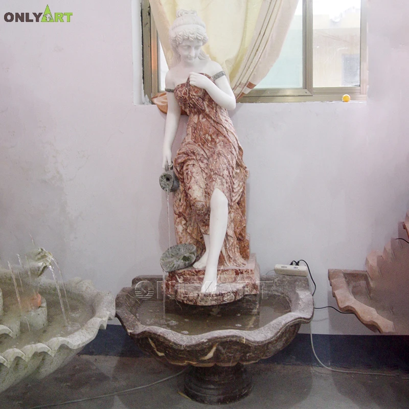 Home Mixed Color Marble Stone Garden Water Fountain Woman Lady Statue With Pot