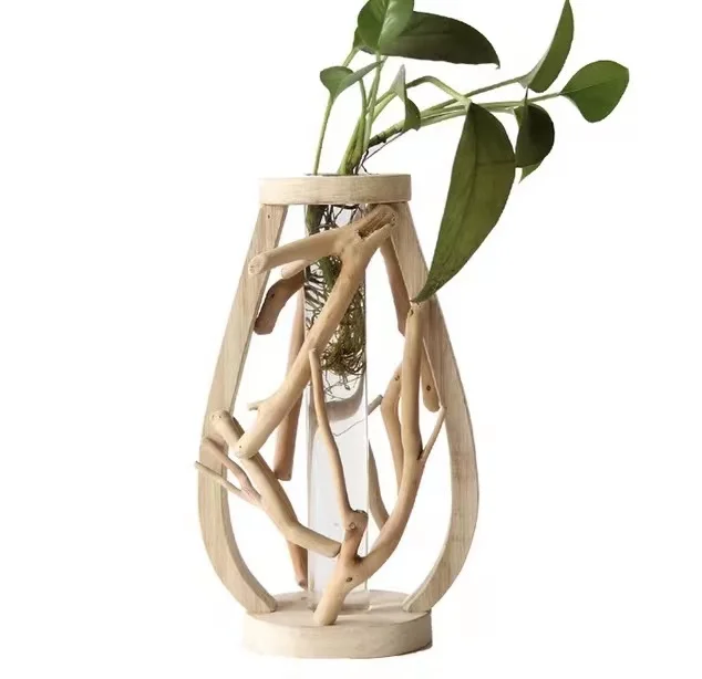 Wooden transparent vase living room office desktop decoration vases Pure handwork flower wooden vases