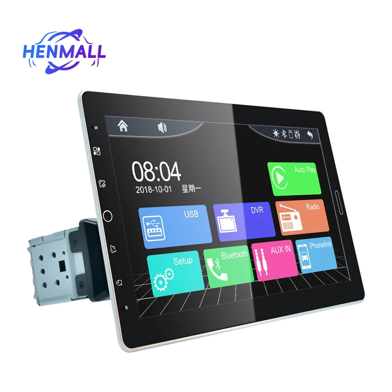 Henmall Car Stereo 10 Inch 1 Din MP5 Multimedia Audio Player FM Carplay Android Auto Touch Screen Single Din Car Radio