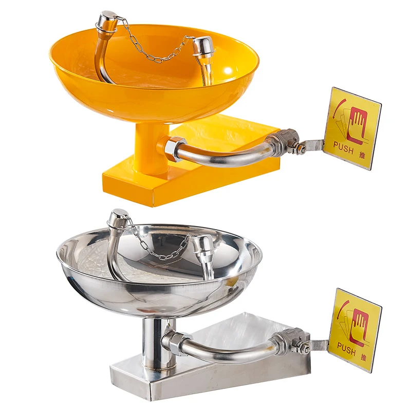 Industrial Eye Wash Wall Mounted 304 Stainless Steel Thickened Lab Fitting Safety Eye Wash Station With Cover And Pedal